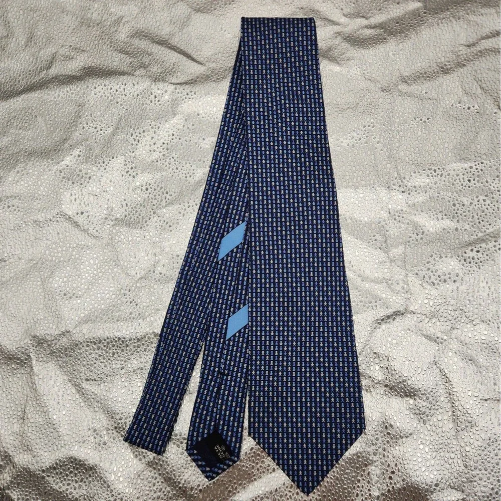 Tie Salvatore Ferragamo Navy Blue Stylized Bears 100% Silk Necktie Italy Vintage